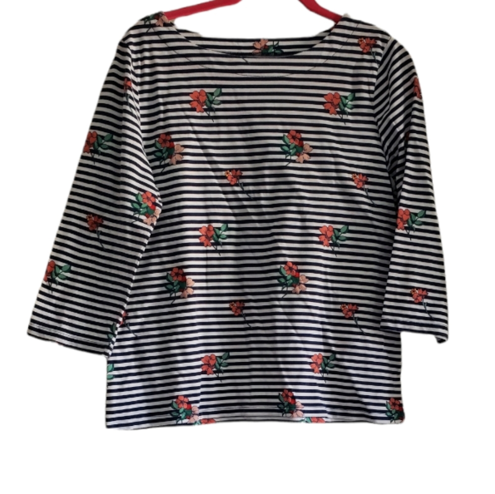 St John's Bay tees blue&white stripes floral